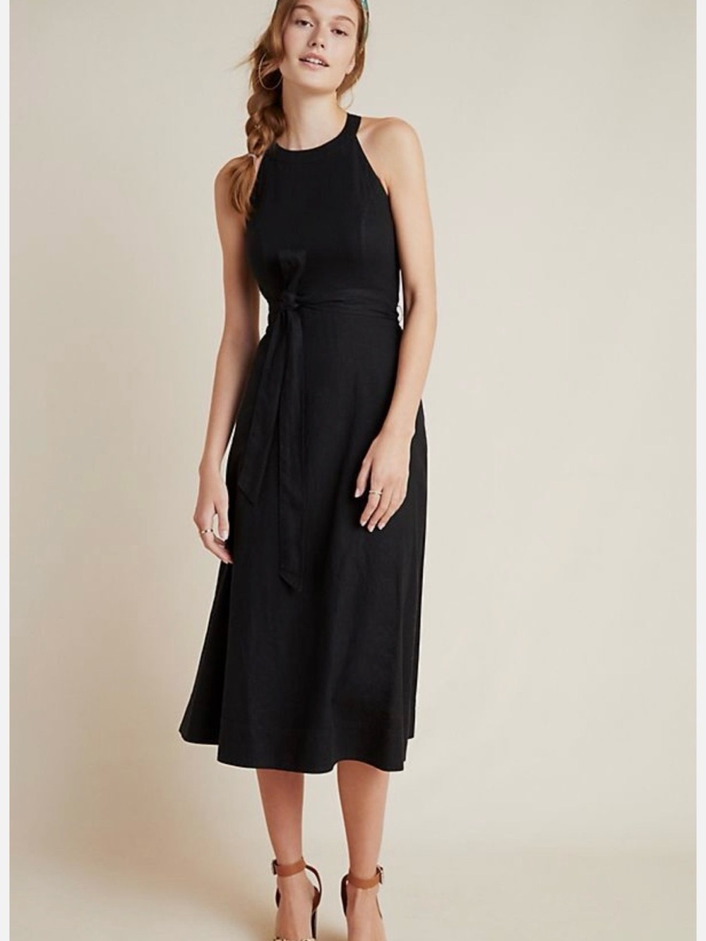Anthropologie Black Halter Midi Dress without tie